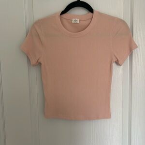 Wilfred S ribbed tshirt, 91% tencel and 9% elastane peachy pink, waist length